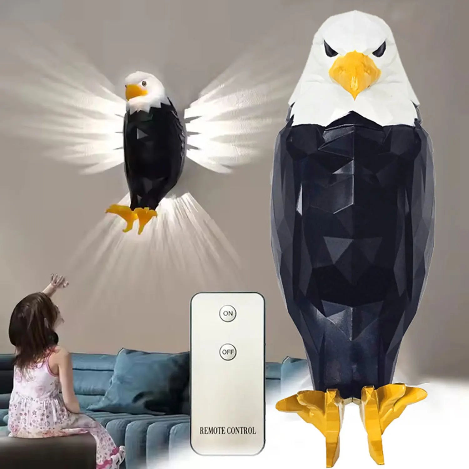 Illuminate Your Space with the Bald Eagle Wall Light - Stylish Battery Operated Eagle Lamp for Bedroom, Living Room, and Hallway