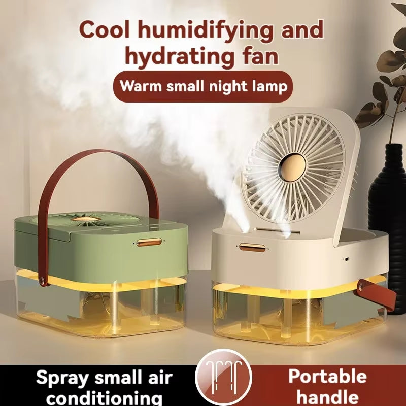 Stay Cool Anywhere with the New Portable Folding Spray Desktop Mini Fan - USB Rechargeable & Humidifying!