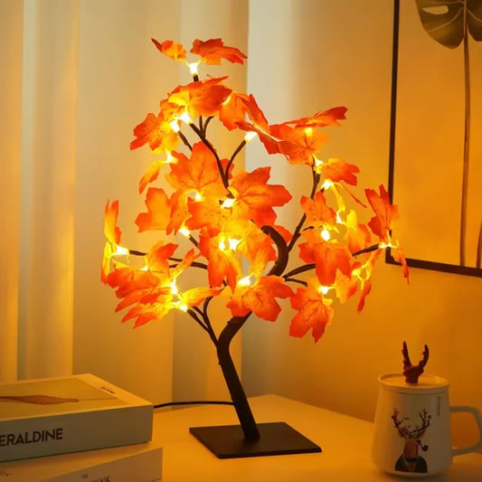 Enchanting 24 LED Fairy Flower Tree Lamp - Maple Leaf & Rose Night Light, USB Powered for Weddings, Parties & Halloween Decor