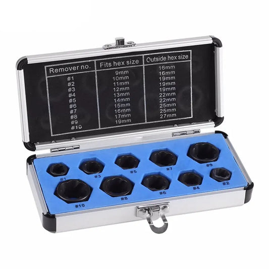 10-Piece Hexagonal Screw Extractor and Threading Tool Kit for Broken Nut and Bolt Removal