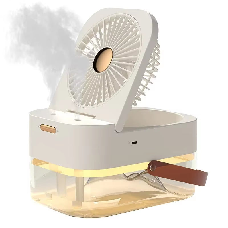Stay Cool Anywhere with the New Portable Folding Spray Desktop Mini Fan - USB Rechargeable & Humidifying!
