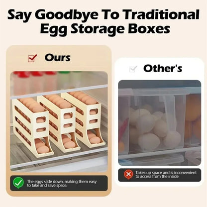 Revolutionize Your Kitchen with Our 4-Tier Rolling Egg Storage Box - Automatic Scrolling Dispenser for Effortless Organization!