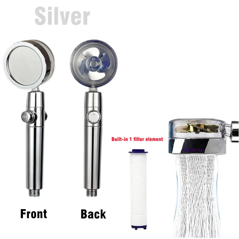 High-Pressure 360° Rotating Turbo Fan Shower Head - Water-Saving & Adjustable with Filters for Ultimate Bathroom Experience