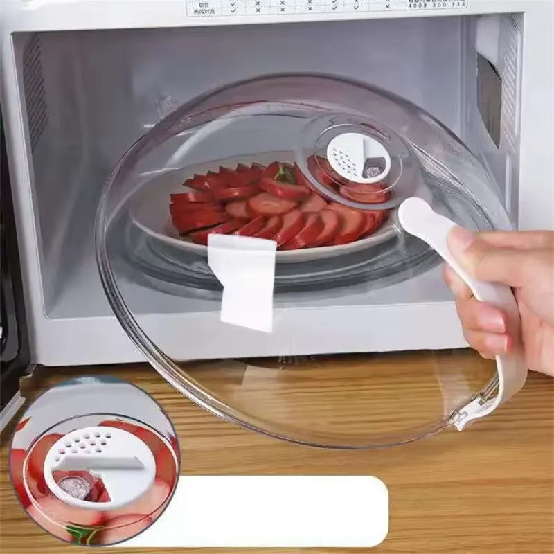 Microwave Splash-Proof Food Cover with Convenient Handle - Clear Heating Plate for Easy Cooking and Clean Meals