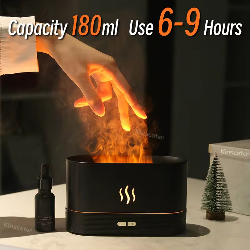 Transform Your Space with the Ultrasonic Aroma Diffuser & Humidifier - LED Flame Lamp & Cool Mist Essential Oil Fogger