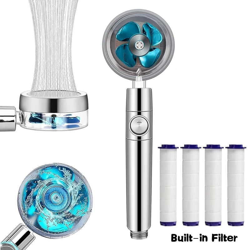 High-Pressure 360° Rotating Turbo Fan Shower Head - Water-Saving & Adjustable with Filters for Ultimate Bathroom Experience