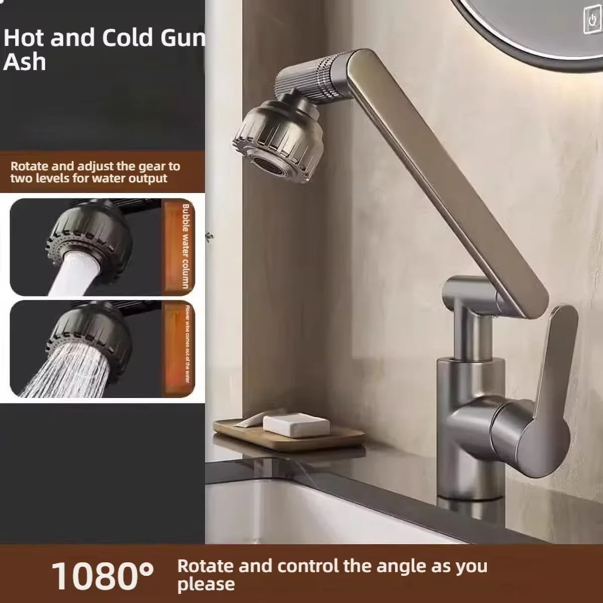 Revolutionary 1080° Swivel Kitchen & Bathroom Faucet - Multifunctional Hot & Cold Water Tap for Effortless Cleaning
